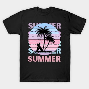 Hello summer sunset Beach summertime Adventure travel lover palm tree sun T-Shirt